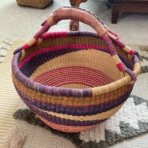 AFRICAN MARKET BASKETS - Large Market Basket - Pink, Navy, Natural